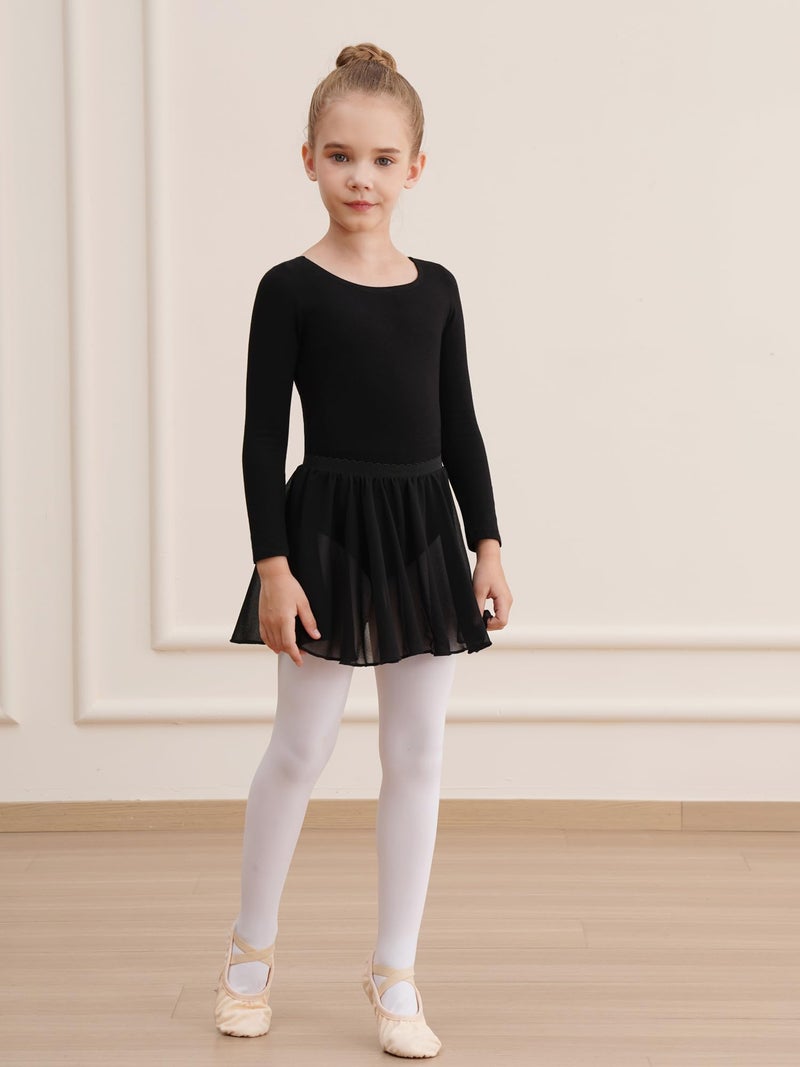 WEGETIT Long Sleeve Girls Leotard Gymnastics Leotards for Girls Ballet Dance Dresses with Skirt (Black,10-12 Years) - Image 3